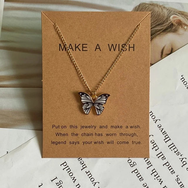 Starry Wings: Enchanting Butterfly Pendant Necklace - White -ShopMallUniverse