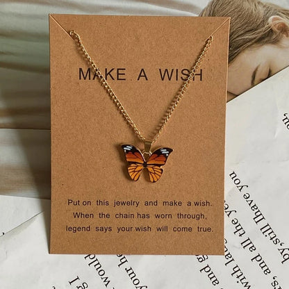 Starry Wings: Enchanting Butterfly Pendant Necklace - Orange -ShopMallUniverse