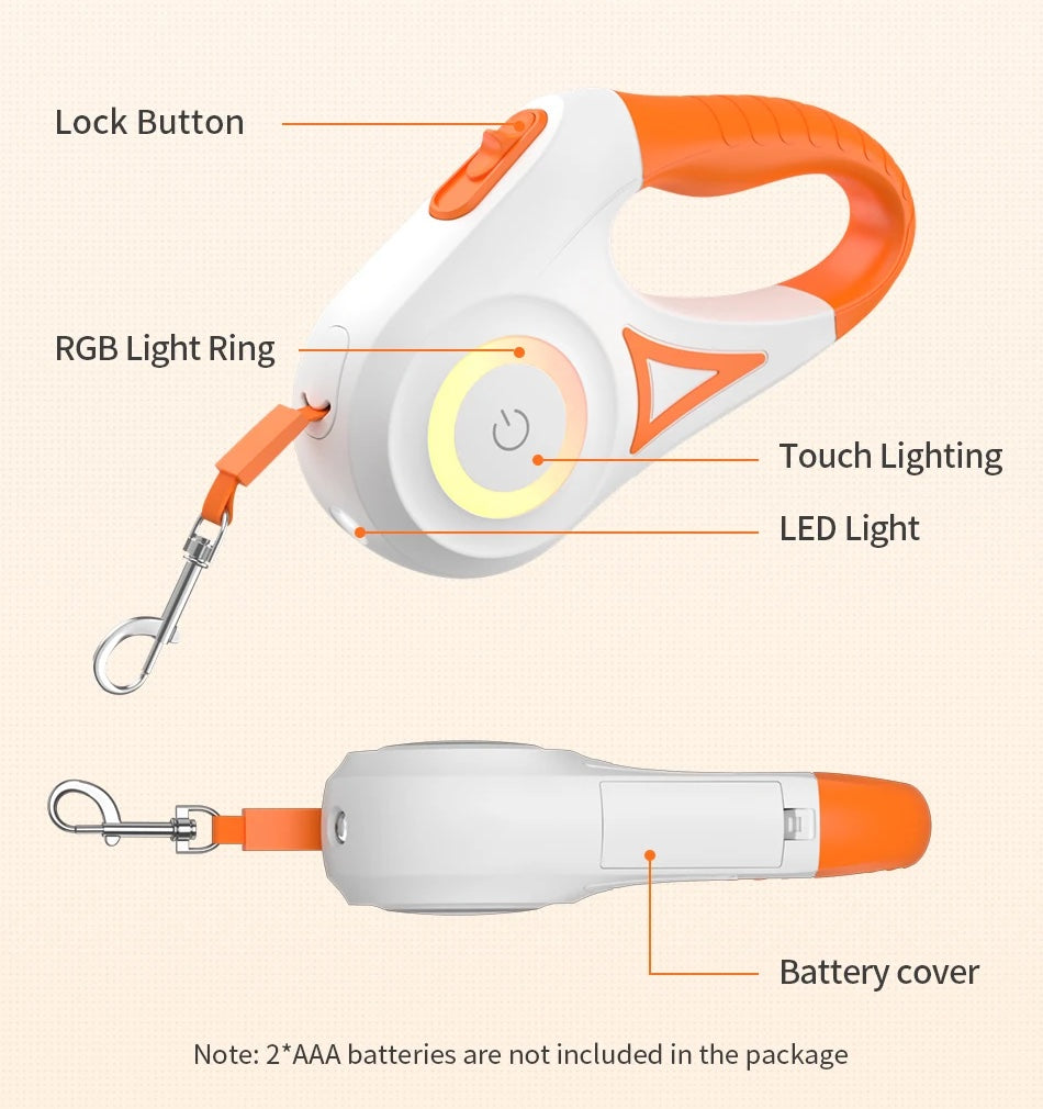 LED Retractable Dog Leash W/Built In Flashlight -ShopMallUniverse