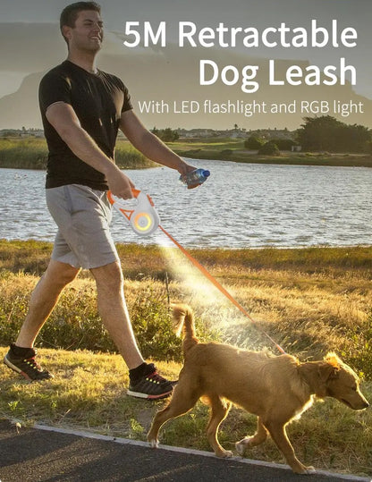 LED Retractable Dog Leash W/Built In Flashlight -ShopMallUniverse