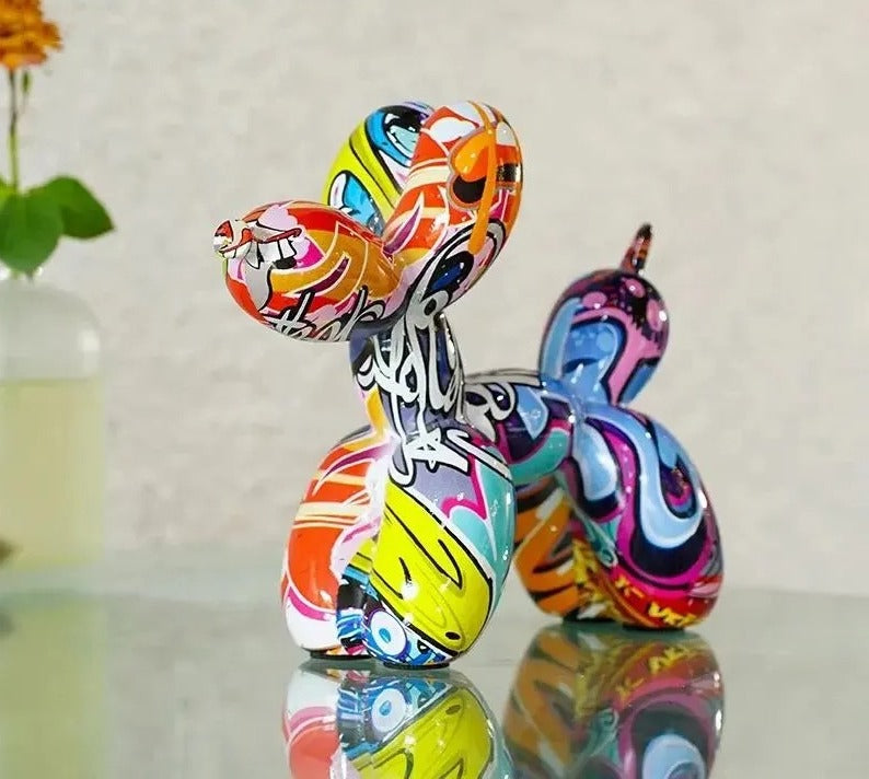 Expressive Graffiti Balloon Dog Figurines: Dynamic Art Sculpture for Stylish Home Decor -ShopMallUniverse