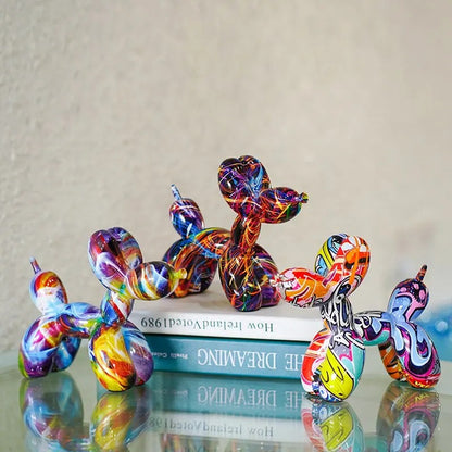 Expressive Graffiti Balloon Dog Figurines: Dynamic Art Sculpture for Stylish Home Decor -ShopMallUniverse