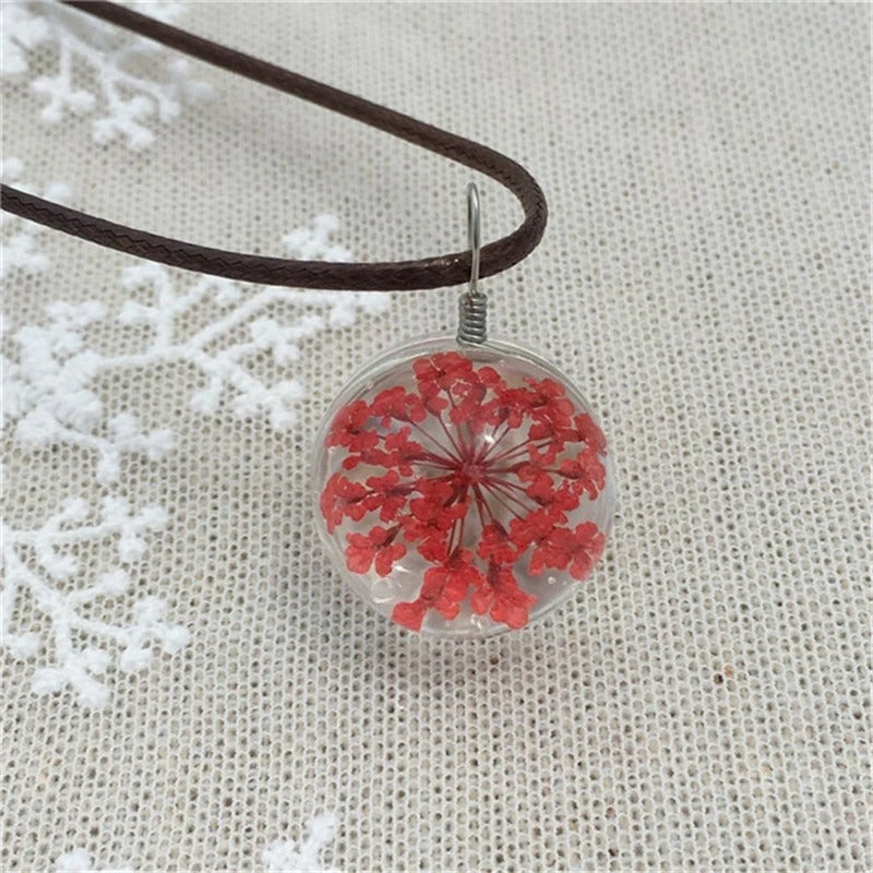 Dried Flower Glass Pendant Necklace -ShopMallUniverse