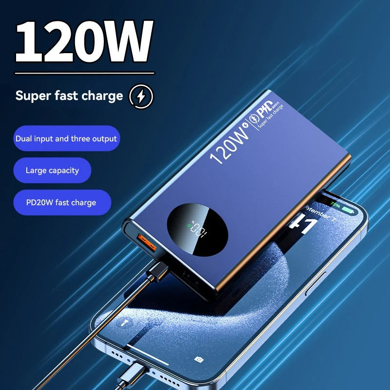 Revolutionary Ultra-Fast Charging 120W Power Bank with Clock - 10000mAh/20000mAh/50000mAh- Thin, Light, & Long Lasting -ShopMallUniverse