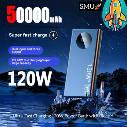 Revolutionary Ultra-Fast Charging 120W Power Bank with Clock - 10000mAh/20000mAh/50000mAh- Thin, Light, & Long Lasting -ShopMallUniverse