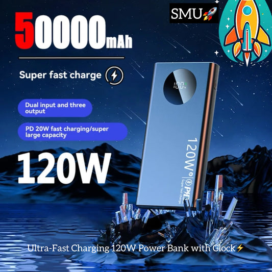 Revolutionary Ultra-Fast Charging 120W Power Bank with Clock - 10000mAh/20000mAh/50000mAh- Thin, Light, & Long Lasting -ShopMallUniverse