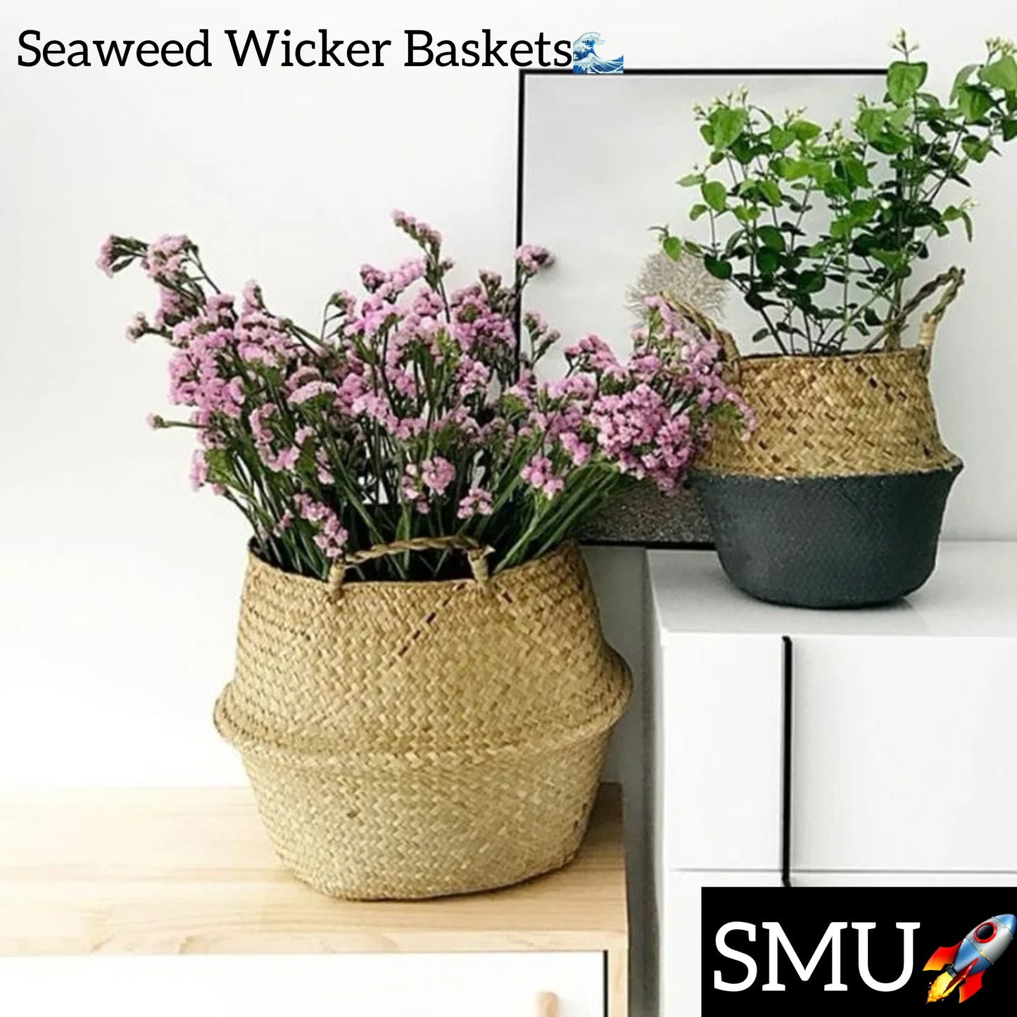 Coastal Charm Seaweed Wicker Hanging Basket: Versatile Storage and Stylish Floral Display -ShopMallUniverse