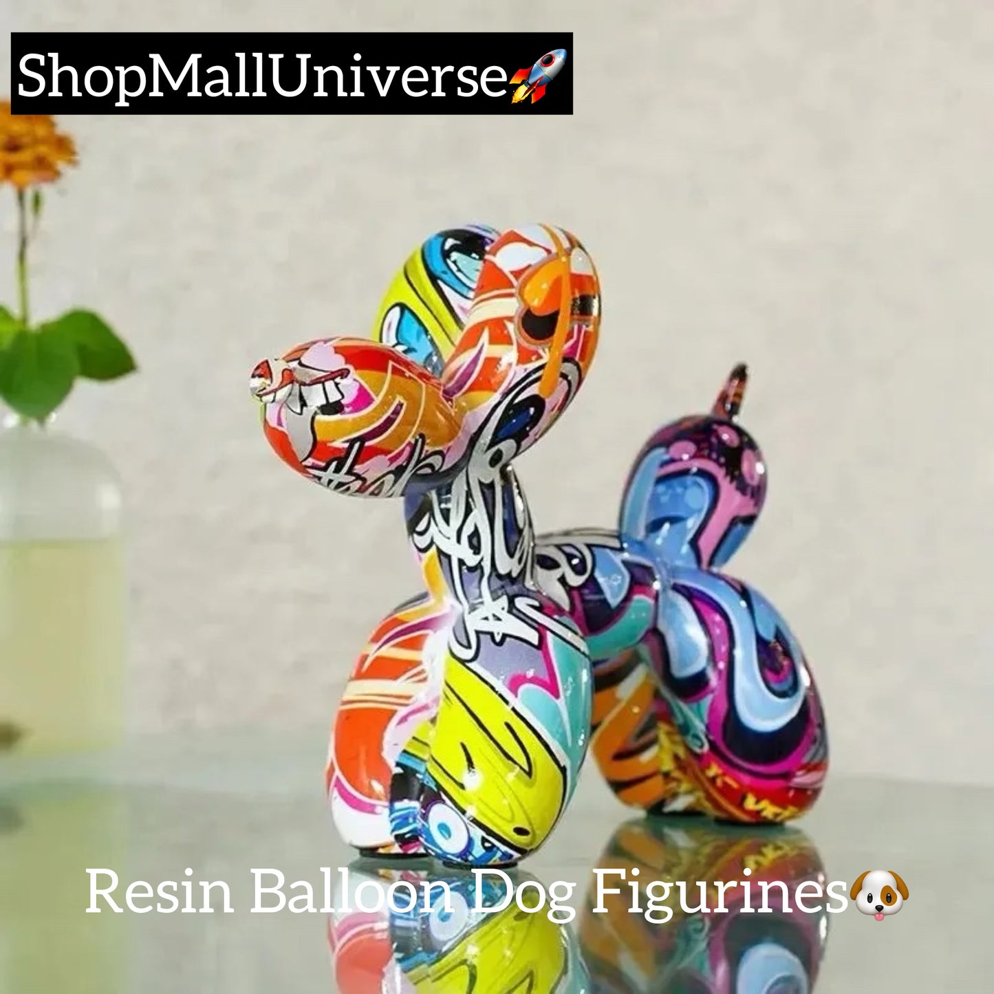 Expressive Graffiti Balloon Dog Figurines: Dynamic Art Sculpture for Stylish Home Decor -ShopMallUniverse