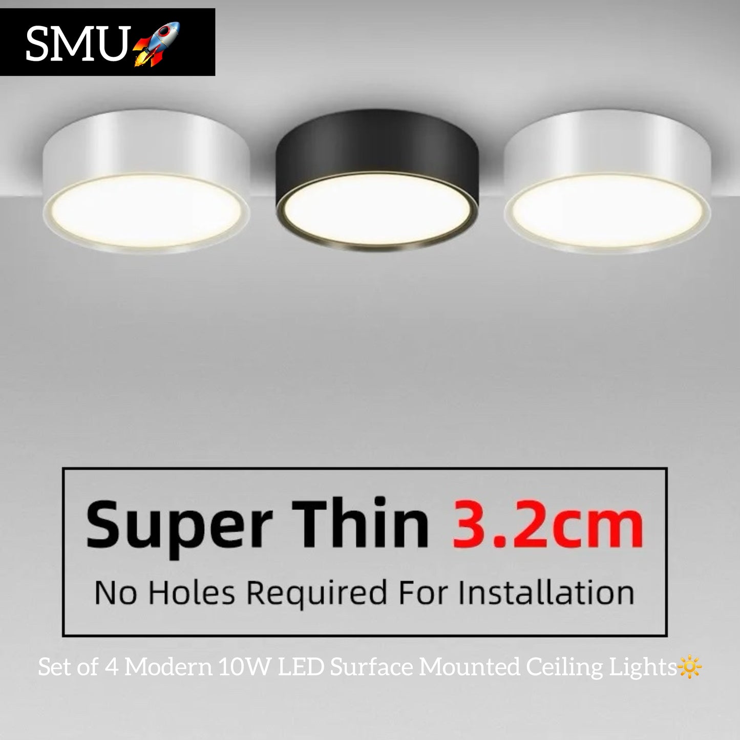 Set of 4 Modern 10W LED Surface Mounted Ceiling Lights for Stylish Living Spaces -ShopMallUniverse