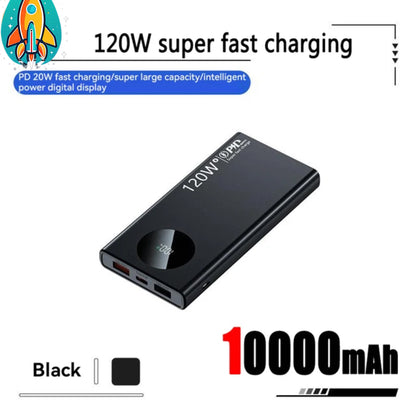 Revolutionary Ultra-Fast Charging 120W Power Bank with Clock - 10000mAh/20000mAh/50000mAh- Thin, Light, & Long Lasting - Black / 10000mAh -ShopMallUniverse