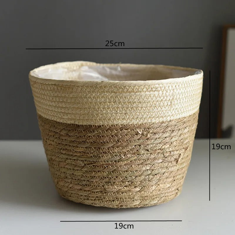 Artisan Woven Plant Pot: Handcrafted Straw Weaving for Indoor and Outdoor Plant Decor - Large / Beige -ShopMallUniverse