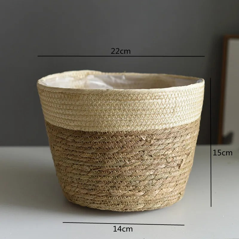 Artisan Woven Plant Pot: Handcrafted Straw Weaving for Indoor and Outdoor Plant Decor - Medium / Beige -ShopMallUniverse