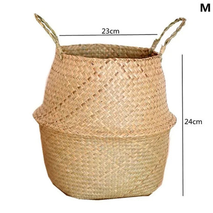 Artisan Woven Plant Pot: Handcrafted Straw Weaving for Indoor and Outdoor Plant Decor - Medium / Pale Yellow -ShopMallUniverse