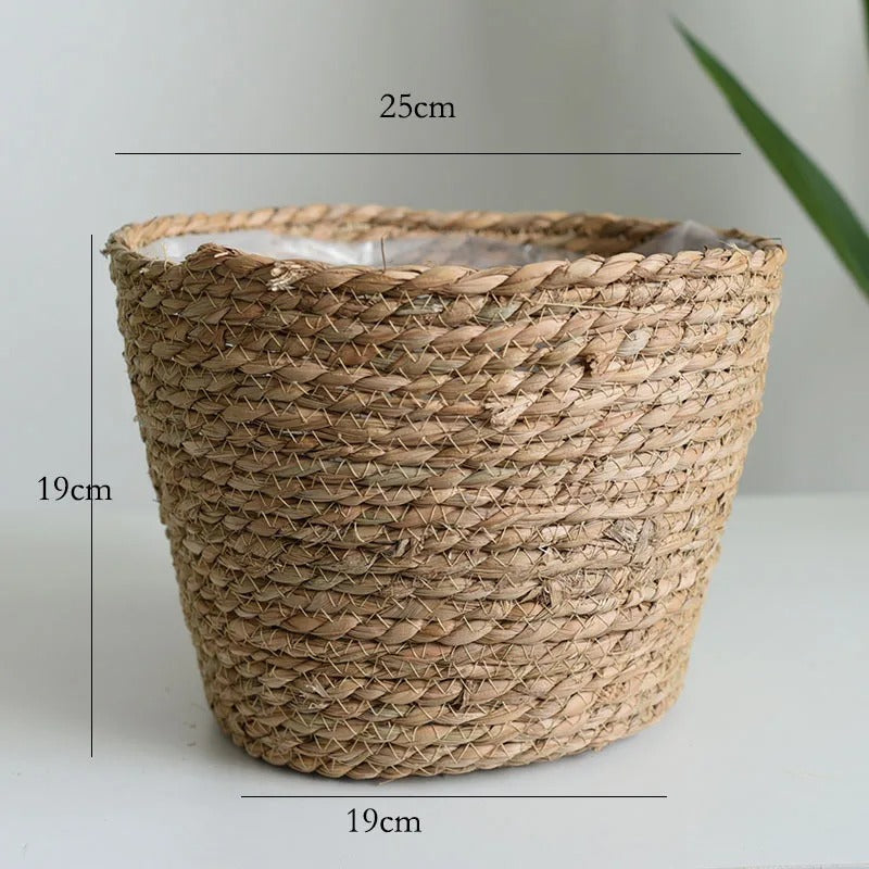 Artisan Woven Plant Pot: Handcrafted Straw Weaving for Indoor and Outdoor Plant Decor - Large / Primary -ShopMallUniverse