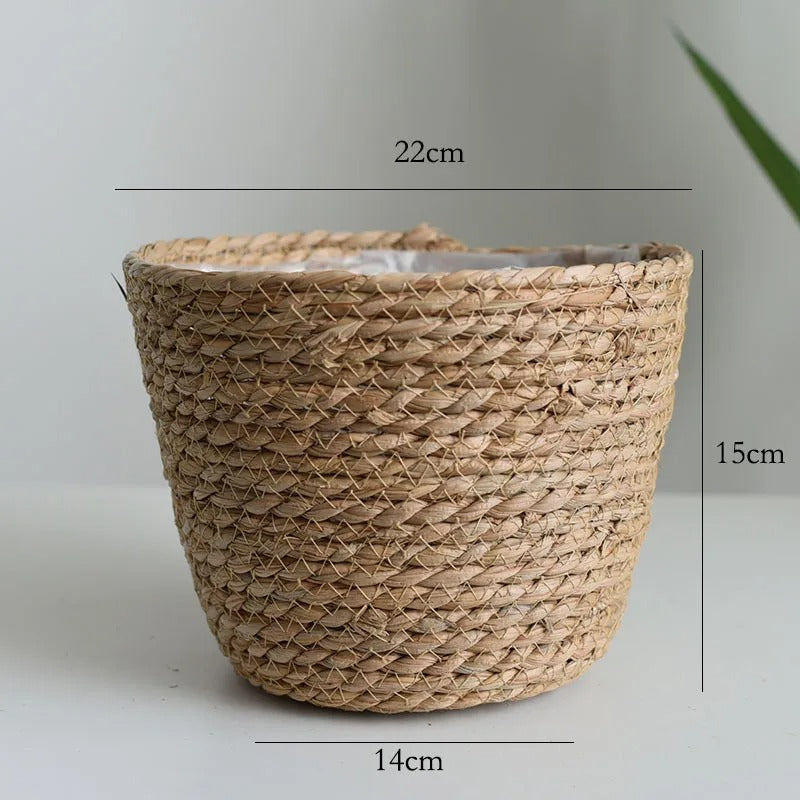 Artisan Woven Plant Pot: Handcrafted Straw Weaving for Indoor and Outdoor Plant Decor - Medium / Primary -ShopMallUniverse