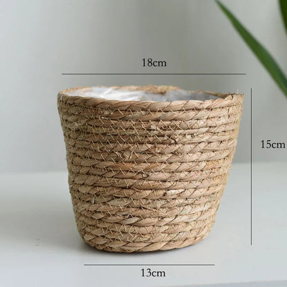 Artisan Woven Plant Pot: Handcrafted Straw Weaving for Indoor and Outdoor Plant Decor - Small / Primary -ShopMallUniverse