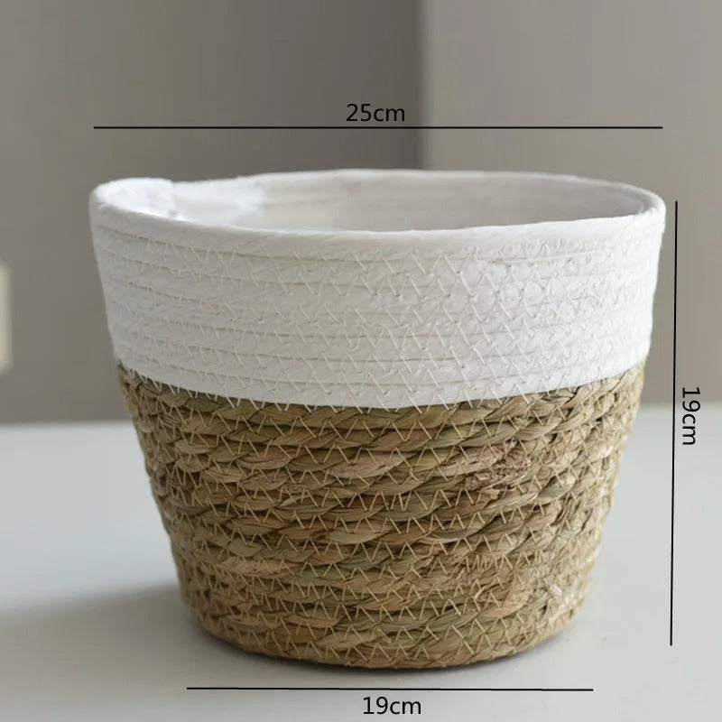 Artisan Woven Plant Pot: Handcrafted Straw Weaving for Indoor and Outdoor Plant Decor - Large / White -ShopMallUniverse