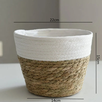 Artisan Woven Plant Pot: Handcrafted Straw Weaving for Indoor and Outdoor Plant Decor - Medium / White -ShopMallUniverse