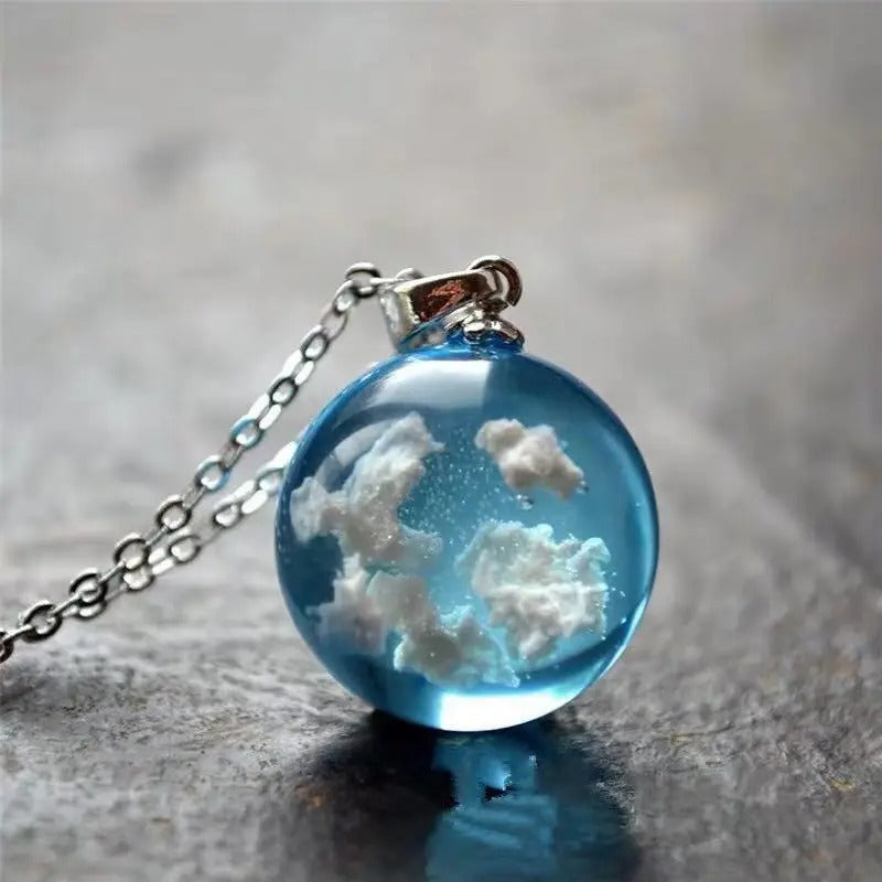 Transparent Resin Moon Necklace - Round Shape / Blue -ShopMallUniverse