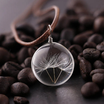 Dried Flower Glass Pendant Necklace - Dandelion -ShopMallUniverse