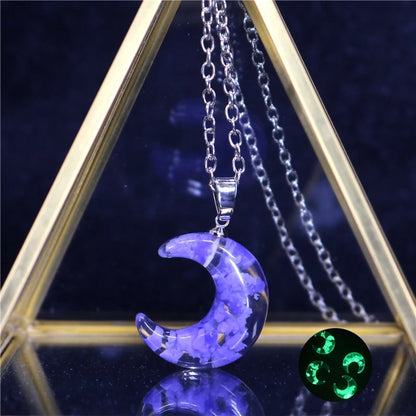 Transparent Resin Moon Necklace - Crescent Shape / Purple -ShopMallUniverse