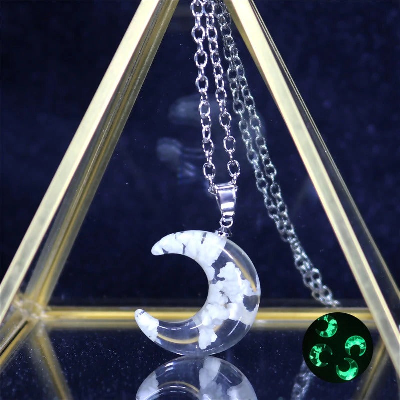 Transparent Resin Moon Necklace - Crescent Shape / White -ShopMallUniverse