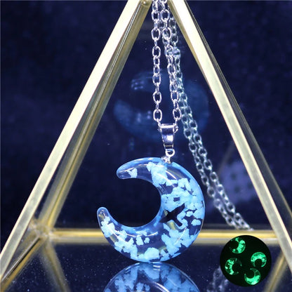 Transparent Resin Moon Necklace - Crescent Shape / Blue Bird -ShopMallUniverse