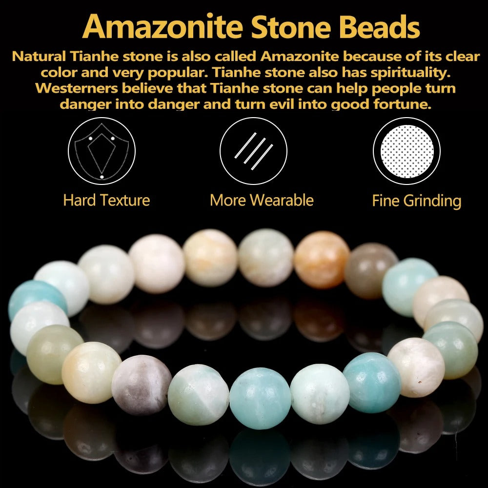 Natural Stone Bracelets with Amethysts, Turquoises, Tourmalines, and Aquamarines - Magnetic Health Protection Jewelry Gift for Men and Women - 6mm / Amazonite -ShopMallUniverse