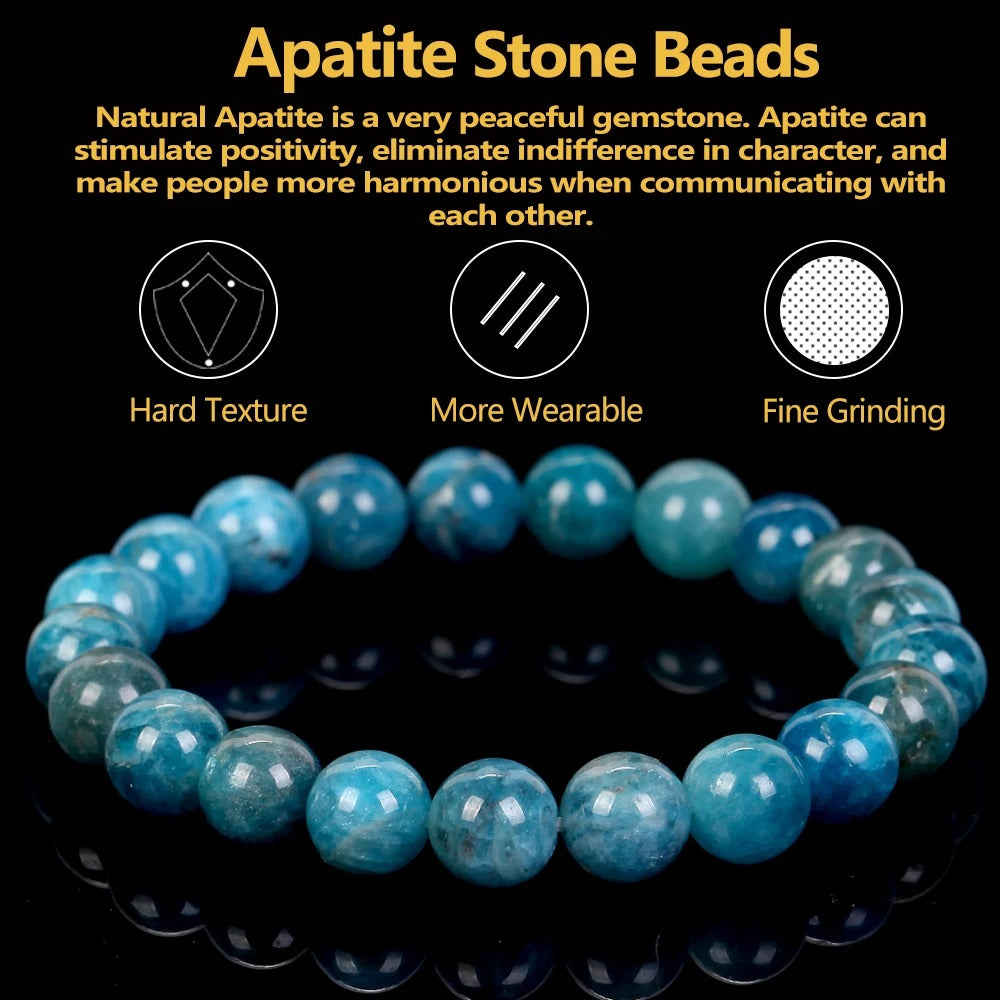 Natural Stone Bracelets with Amethysts, Turquoises, Tourmalines, and Aquamarines - Magnetic Health Protection Jewelry Gift for Men and Women - 6mm / Apatite -ShopMallUniverse