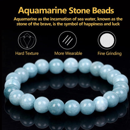 Natural Stone Bracelets with Amethysts, Turquoises, Tourmalines, and Aquamarines - Magnetic Health Protection Jewelry Gift for Men and Women - 6mm / Aquamarine -ShopMallUniverse