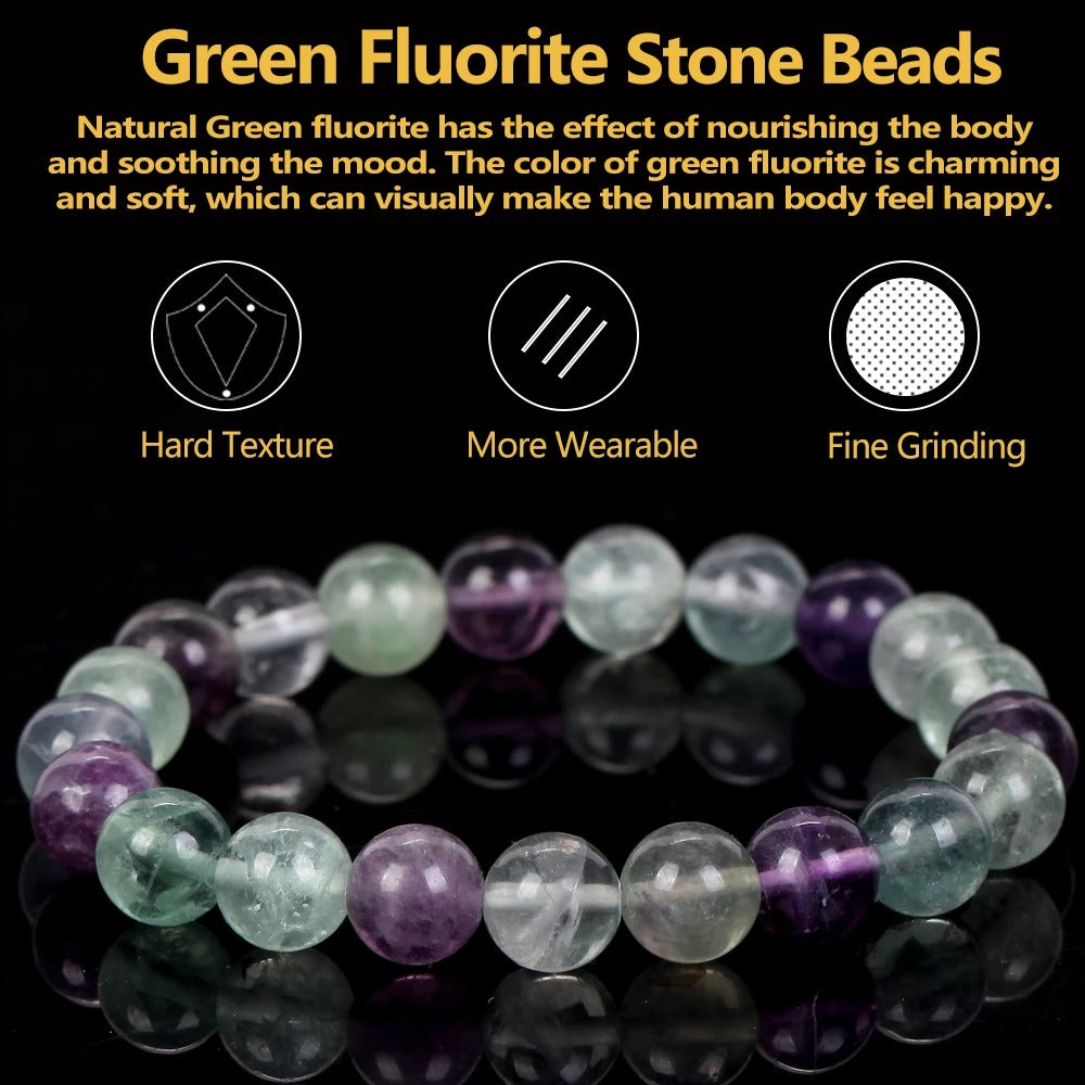 Natural Stone Bracelets with Amethysts, Turquoises, Tourmalines, and Aquamarines - Magnetic Health Protection Jewelry Gift for Men and Women - 6mm / Green Fluorite -ShopMallUniverse