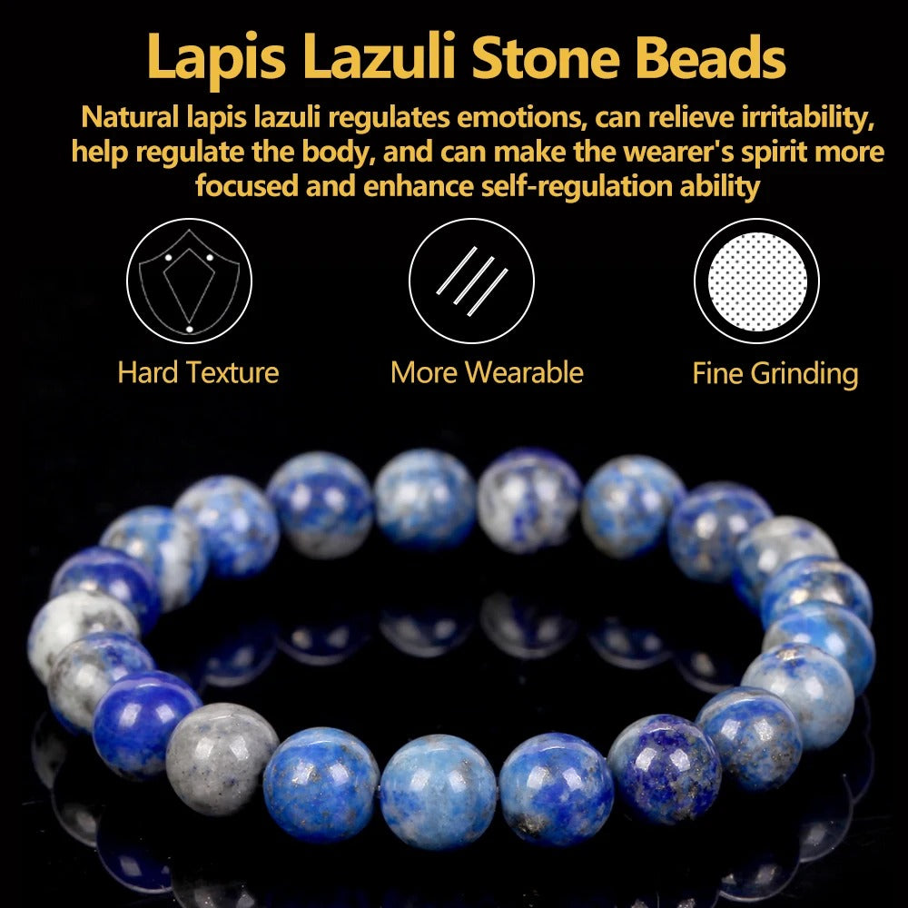 Natural Stone Bracelets with Amethysts, Turquoises, Tourmalines, and Aquamarines - Magnetic Health Protection Jewelry Gift for Men and Women - 6mm / Lapis Lazuli -ShopMallUniverse