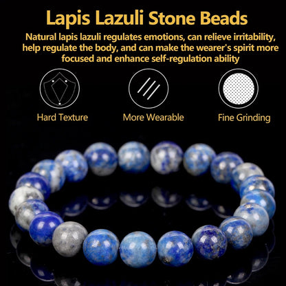 Natural Stone Bracelets with Amethysts, Turquoises, Tourmalines, and Aquamarines - Magnetic Health Protection Jewelry Gift for Men and Women - 6mm / Lapis Lazuli -ShopMallUniverse