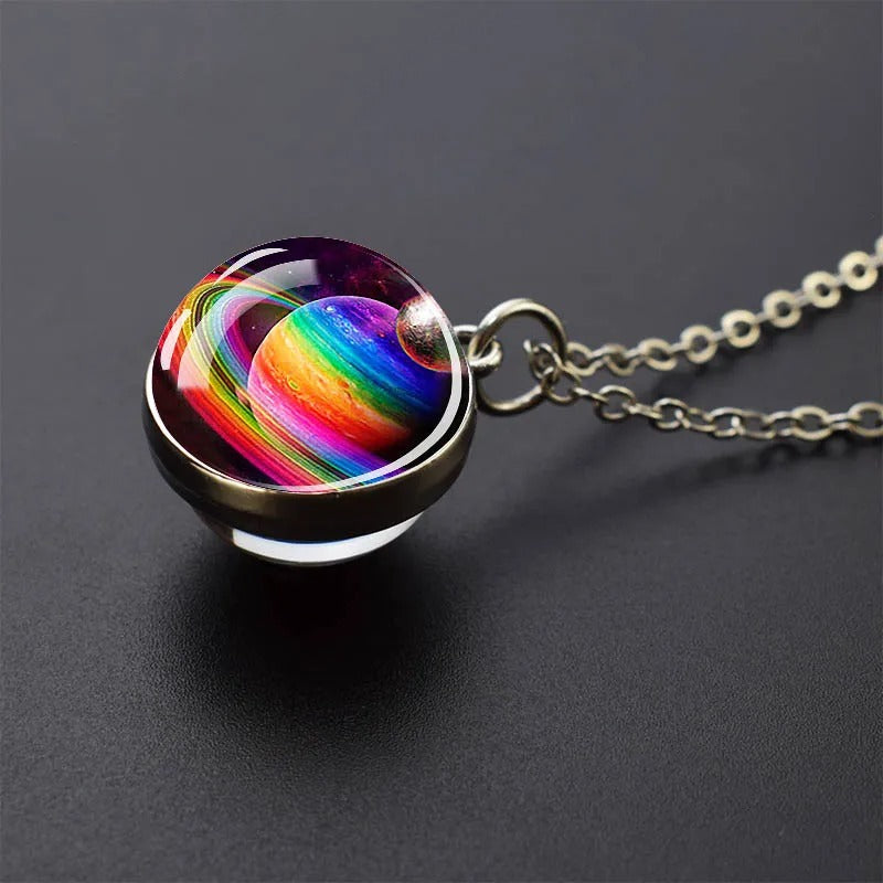 Cosmic Orb Necklace - Rainbow Saturn -ShopMallUniverse