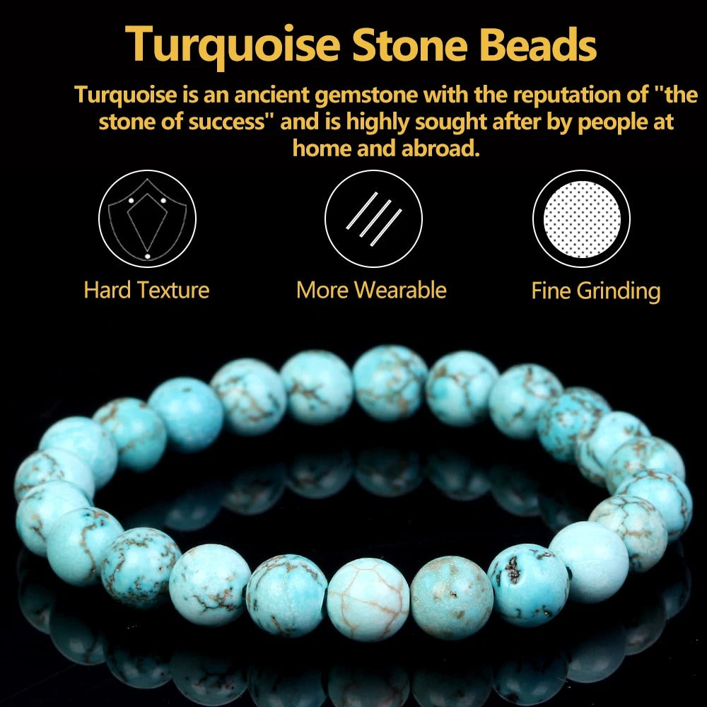 Natural Stone Bracelets with Amethysts, Turquoises, Tourmalines, and Aquamarines - Magnetic Health Protection Jewelry Gift for Men and Women - 6mm / Turquoise -ShopMallUniverse